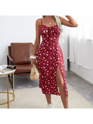 Women Floral Sleeveless Midi Dress Ladies Summer Holiday Beach Strappy Dresses