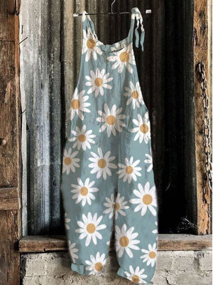 Women Boho Floral Jumpsuit Dungaree Ladies Summer Loose Romper Playsuit Overalls