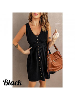 Womens Boho Summer Beach Midi Dress Ladies Holiday Strappy Button Cami Sundress