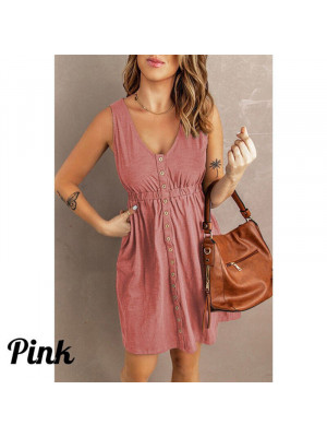 Womens Boho Summer Beach Midi Dress Ladies Holiday Strappy Button Cami Sundress