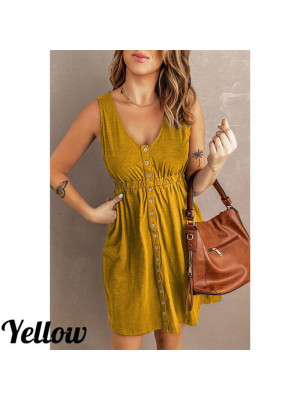 Womens Boho Summer Beach Midi Dress Ladies Holiday Strappy Button Cami Sundress