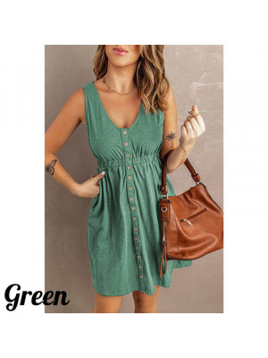 Womens Boho Summer Beach Midi Dress Ladies Holiday Strappy Button Cami Sundress