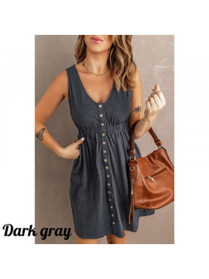 Womens Boho Summer Beach Midi Dress Ladies Holiday Strappy Button Cami Sundress