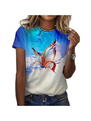 UK Womens Butterfly Tops T-shirt Ladies Summer Casual Loose Blouse Tee Plus Size