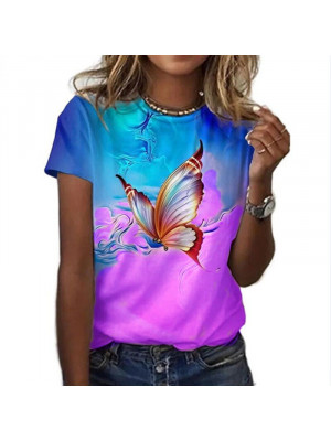 UK Womens Butterfly Tops T-shirt Ladies Summer Casual Loose Blouse Tee Plus Size