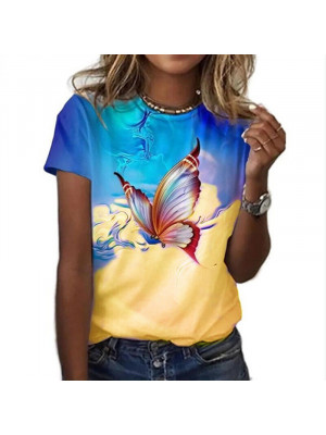 UK Womens Butterfly Tops T-shirt Ladies Summer Casual Loose Blouse Tee Plus Size