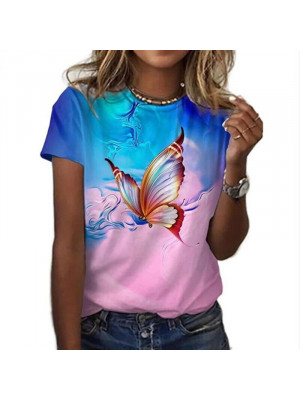 UK Womens Butterfly Tops T-shirt Ladies Summer Casual Loose Blouse Tee Plus Size