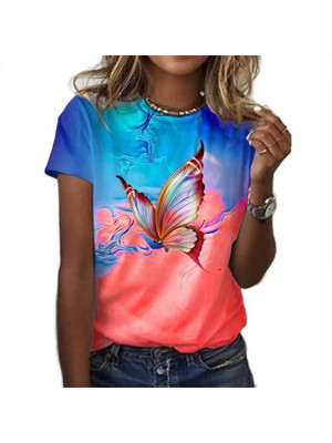 UK Womens Butterfly Tops T-shirt Ladies Summer Casual Loose Blouse Tee Plus Size