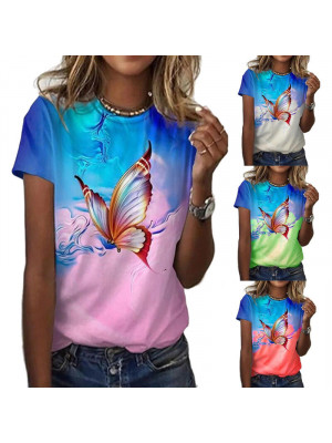 UK Womens Butterfly Tops T-shirt Ladies Summer Casual Loose Blouse Tee Plus Size