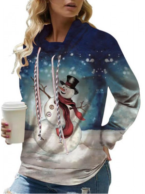 Womens Snowman Hoodies Xmas Ladies Hooded Christmas Pockets Casual Blouse Tops