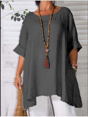 Women Summer Cotton Linen Baggy Tunic Top Ladies Casual T-Shirt Blouse Plus Size