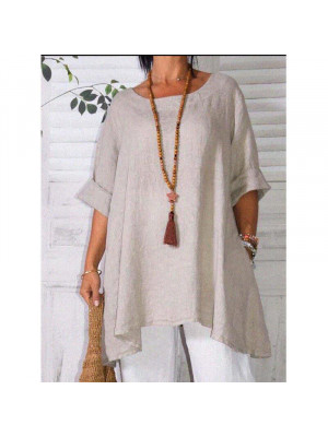 Women Summer Cotton Linen Baggy Tunic Top Ladies Casual T-Shirt Blouse Plus Size