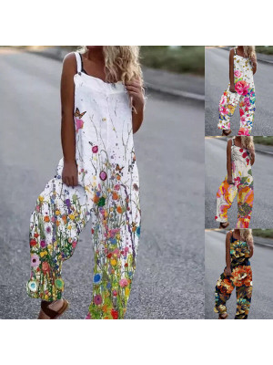 Womens Printed Dungarees Jumpsuits Trousers Ladies Playsuit Overalls Baggy Pants