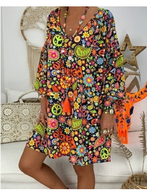 Womens Floral Sundress Pullover Boho Ladies V neck Mini Dress Summer Plus Size