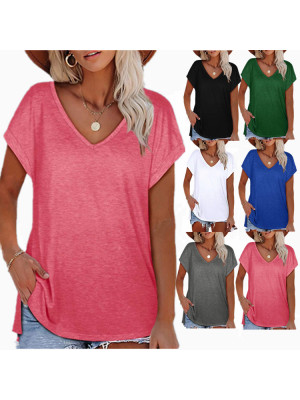 Womens Causal Plain Basic Top Ladies Summer Cool Short Sleeve T Shirt Blouse Tee