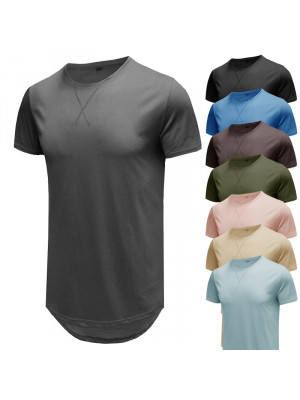 Mens Short Sleeve T-shirt Summer Causal Solid Muscle Slim Fit Base Tee Tops