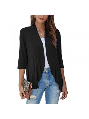 Ladies Summer Causal Plain Shirts Tops Womens Long Sleeve Open Cardigan Blouse