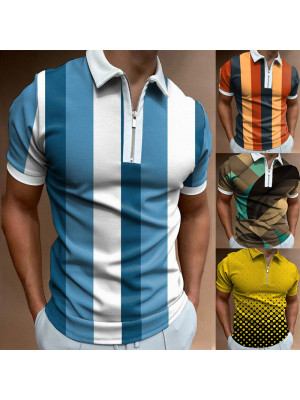 Mens Short Sleeve Shirts Casual Slim Fit Zip Up Pullover Tops T-shirt Tee Blouse