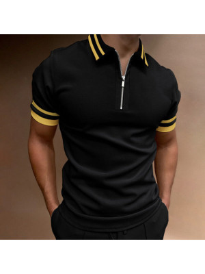 Men Zipper Polo Shirt Business Formal Work Slim Fit Tops T Shirt Muscle Tee Golf