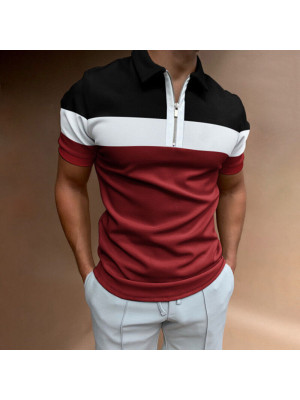 Men Zipper Polo Shirt Business Formal Work Slim Fit Tops T Shirt Muscle Tee Golf