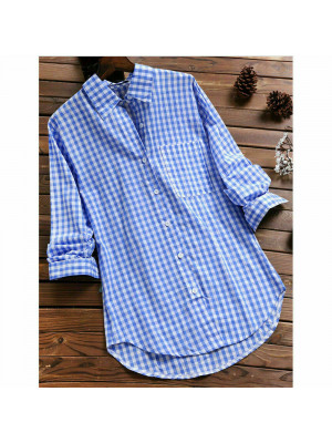 Womens Ladies Long Sleeve Check Plaid Loose Casual Shirt Tops Blouse Plus Size