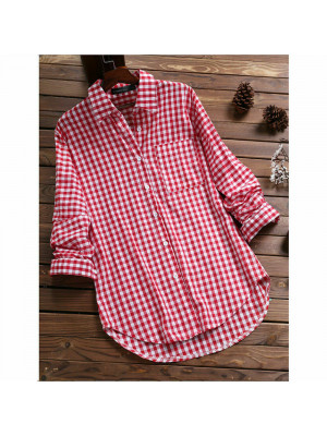 Womens Ladies Long Sleeve Check Plaid Loose Casual Shirt Tops Blouse Plus Size