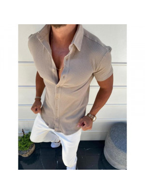 Men Ribbed Short Sleeve Slim Muscle Stretch Fit T-Shirt Casual Top Summer Top UK