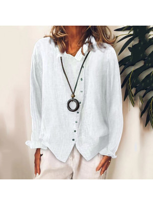 Womens Summer Cotton Linen Blouse Tops Ladies Long Sleeve Baggy T-Shirt Shirts