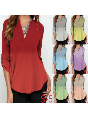 Womens Autumn Long Sleeve Tops Ladies Plain Basic Tee Gradient T-shirt Blouse