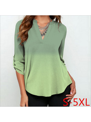 Womens Autumn Long Sleeve Tops Ladies Plain Basic Tee Gradient T-shirt Blouse