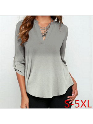 Womens Autumn Long Sleeve Tops Ladies Plain Basic Tee Gradient T-shirt Blouse