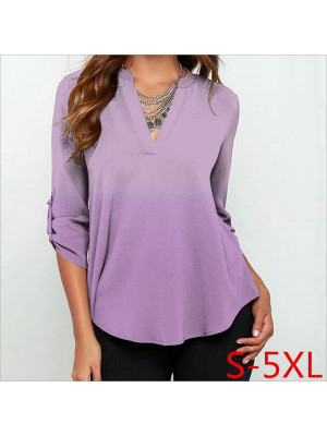 Womens Autumn Long Sleeve Tops Ladies Plain Basic Tee Gradient T-shirt Blouse