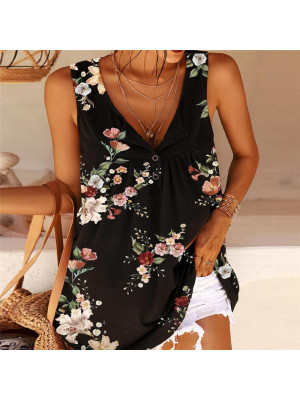 Womens Floral Print Sleeveless Vest Summer Tank Tops Ladies Casual Loose Tee