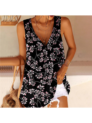 Womens Floral Print Sleeveless Vest Summer Tank Tops Ladies Casual Loose Tee