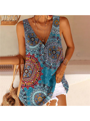 Womens Floral Print Sleeveless Vest Summer Tank Tops Ladies Casual Loose Tee