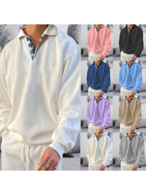 Men's Loose Sport Sweatshirt Lapel Neck Plain Jumper Pullover Casual TOP Sweate