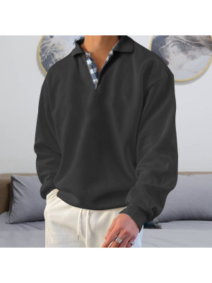 Men's Loose Sport Sweatshirt Lapel Neck Plain Jumper Pullover Casual TOP Sweate