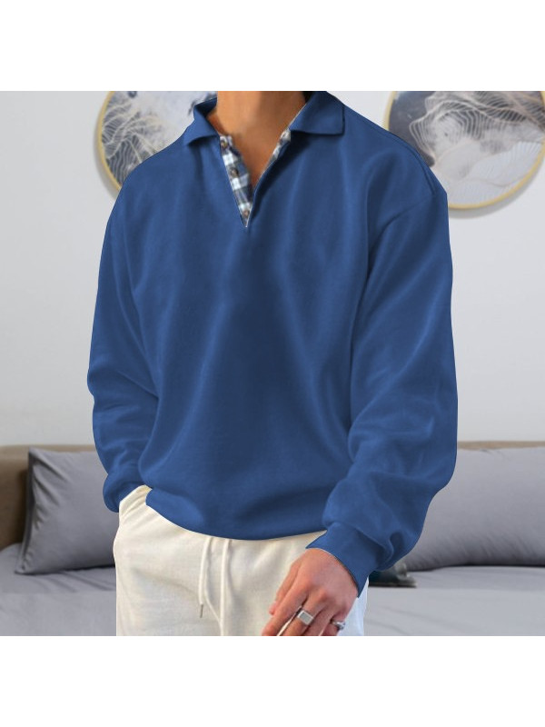 Men's Loose Sport Sweatshirt Lapel Neck Plain Jumper Pullover Casual TOP Sweate