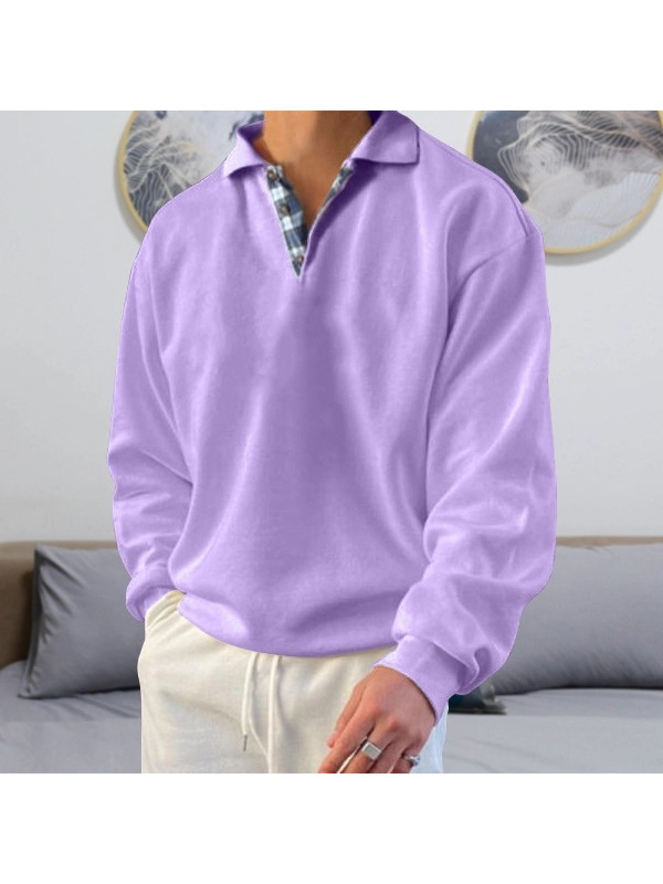 Men's Loose Sport Sweatshirt Lapel Neck Plain Jumper Pullover Casual TOP Sweate