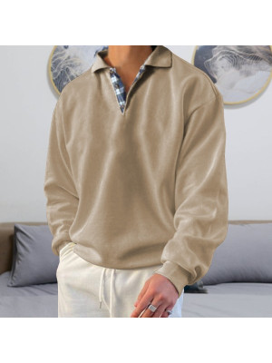 Men's Loose Sport Sweatshirt Lapel Neck Plain Jumper Pullover Casual TOP Sweate