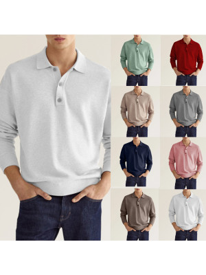 Mens T-Shirt Long Sleeve Pique T-Shirt Tipping Collar Smart Casual Shirt Tops