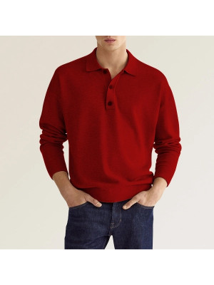 Mens T-Shirt Long Sleeve Pique T-Shirt Tipping Collar Smart Casual Shirt Tops