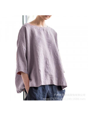 Summer Womens Cotton Linen Loose Blouse Tops Ladies Short Sleeve Shirt Plus Size