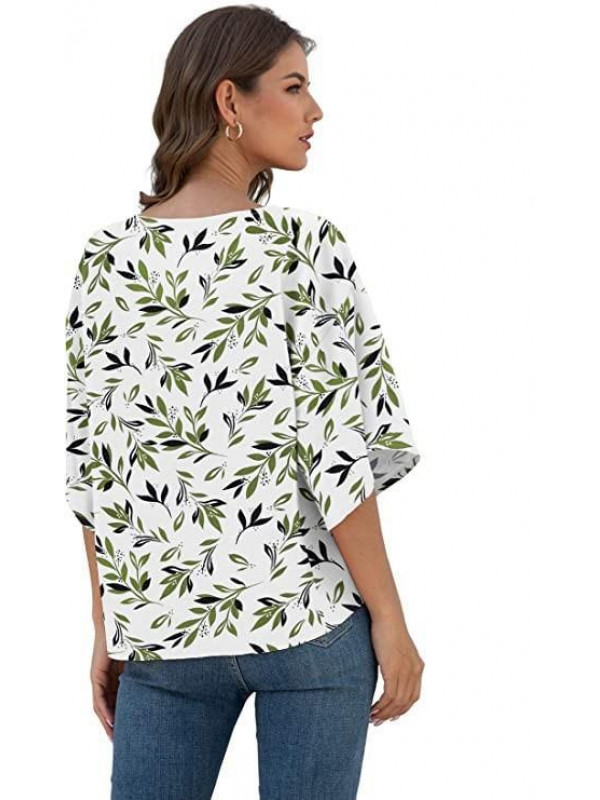 Womens Leaf Print V Neck T-shirt Tops Ladies Long Sleeve Casual Loose Blouse