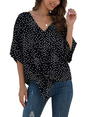 Womens Leaf Print V Neck T-shirt Tops Ladies Long Sleeve Casual Loose Blouse