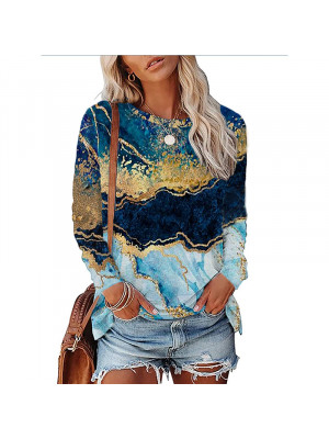 Womens Print Pullover Long Sleeve Loose T-Shirt Ladies Tee Casual Blouse Tops 