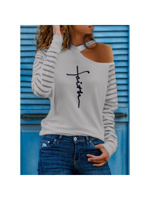 Plus Size Womens Long Sleeve Cold Shoulder T-Shirt Loose Blouse Shirt Tee Tops