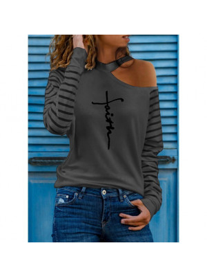 Plus Size Womens Long Sleeve Cold Shoulder T-Shirt Loose Blouse Shirt Tee Tops