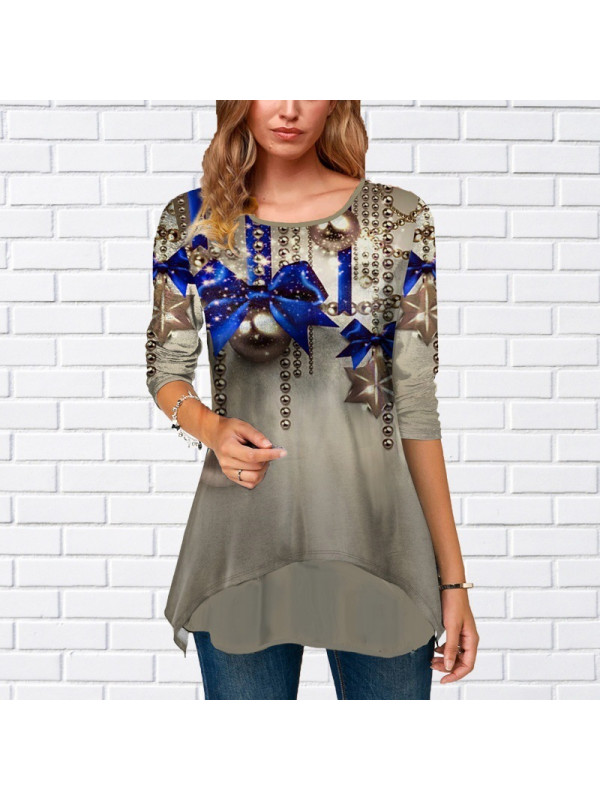 Womens Tunic Long Tops Shirts Blouse Plus Size Ladies Print Pullover T-shirt Tee