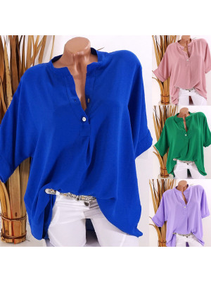 New Womens Long Sleeve Buttons T Shirt V Neck Shirt Blouse Tee Ladies Work Tops